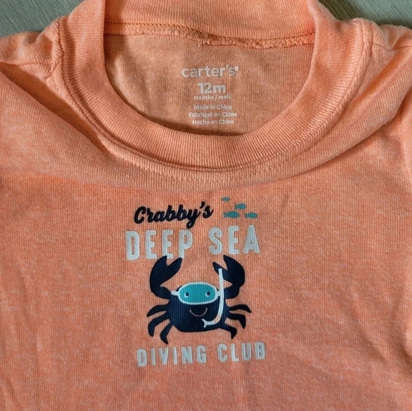 Carters Orange Short Sleeve Crab Onesie Size 12M - Picture 2 of 2